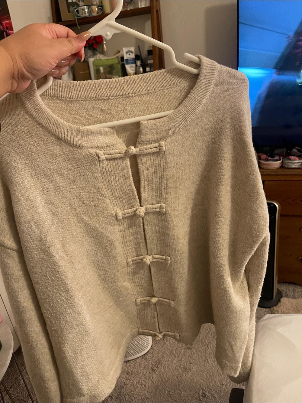 Women's Cream Chinese style  Sweater cardigan